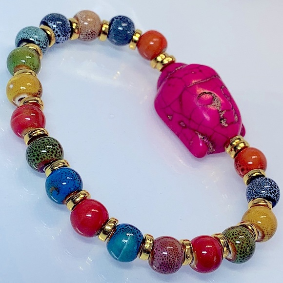 HOWLITE + CERAMIC NATURAL  BRACELET size 7” - Picture 4 of 5